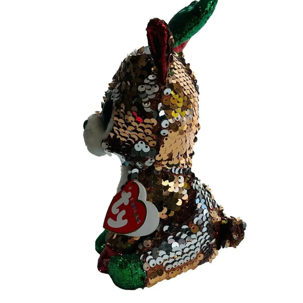 TY Christmas Flippables Sequin TEGAN Reindeer Beanie Baby Plush NEW